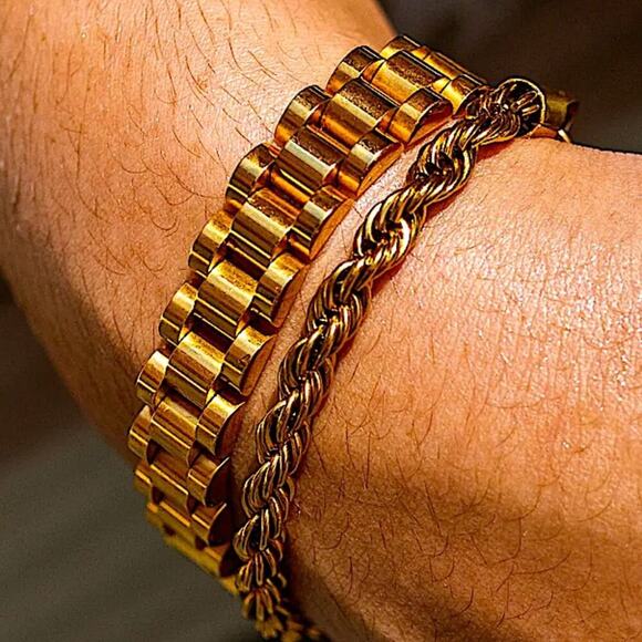 Gold Link Watch Band Bracelet Chain Link Unisex - Picture 9 of 11